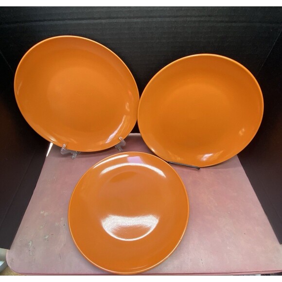 Set of Three Royal Norfolk Classic Orange Coupe Stoneware Dinner Plates 10.5” - Picture 1 of 5
